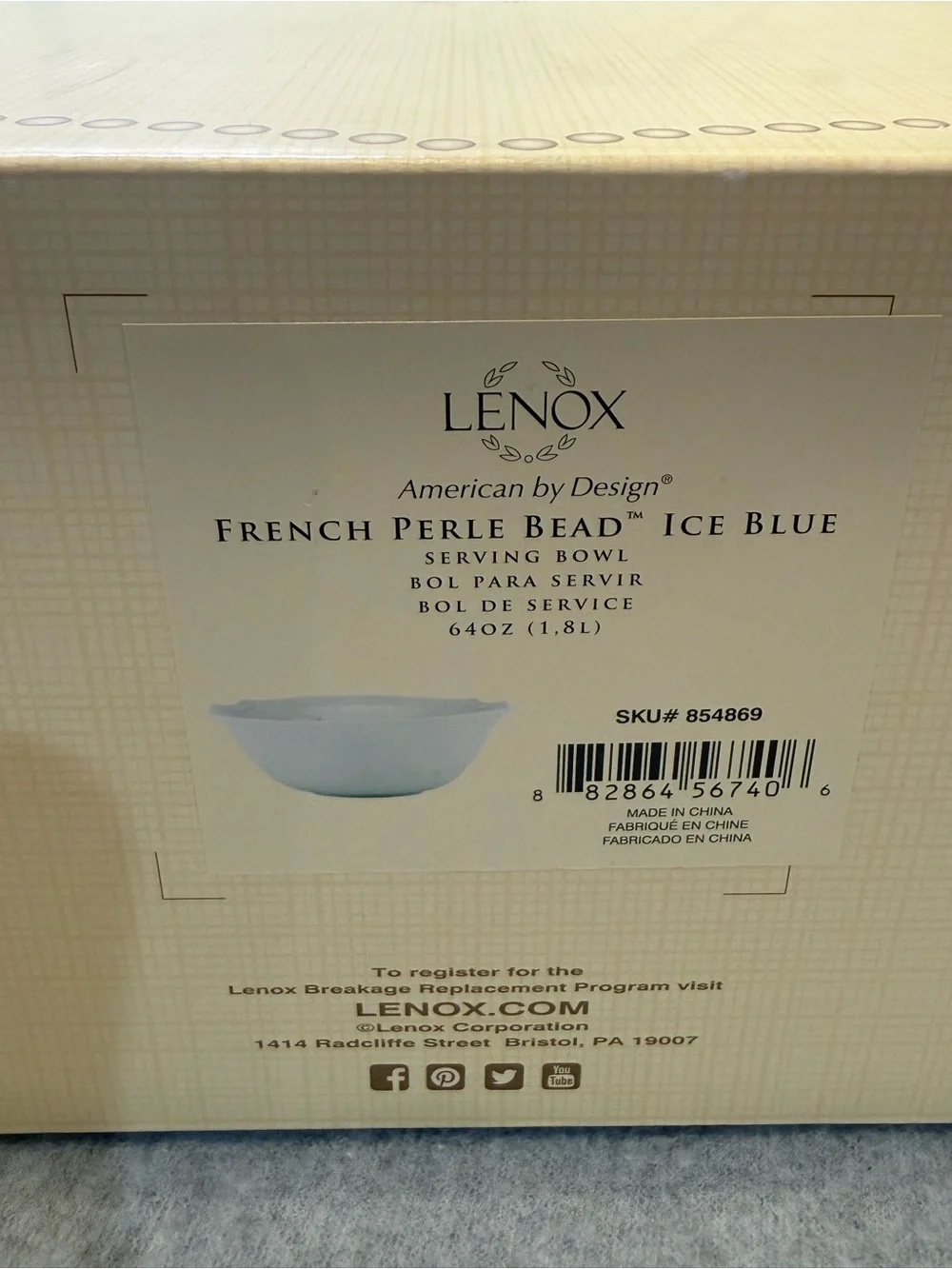 Lenox Ice Blue Oval Serving Bowl with Subtle Speckled Rim
